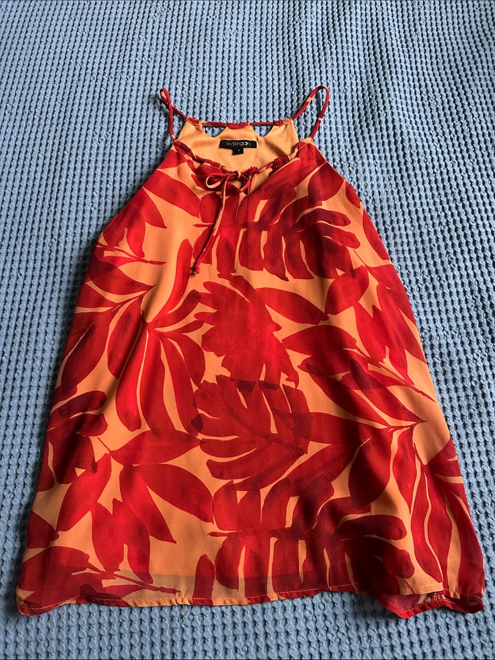 Papermoon Orange Halter Camisole with Red Tropical Print